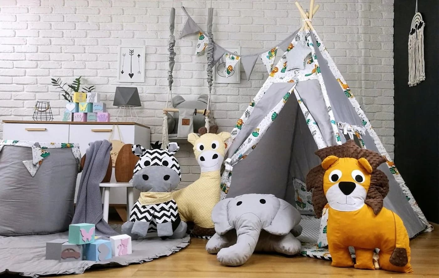 Pamek Kuscheltier Kissen Bunt Tiere Giraffe Zebra Teddy Elefant Pinguin