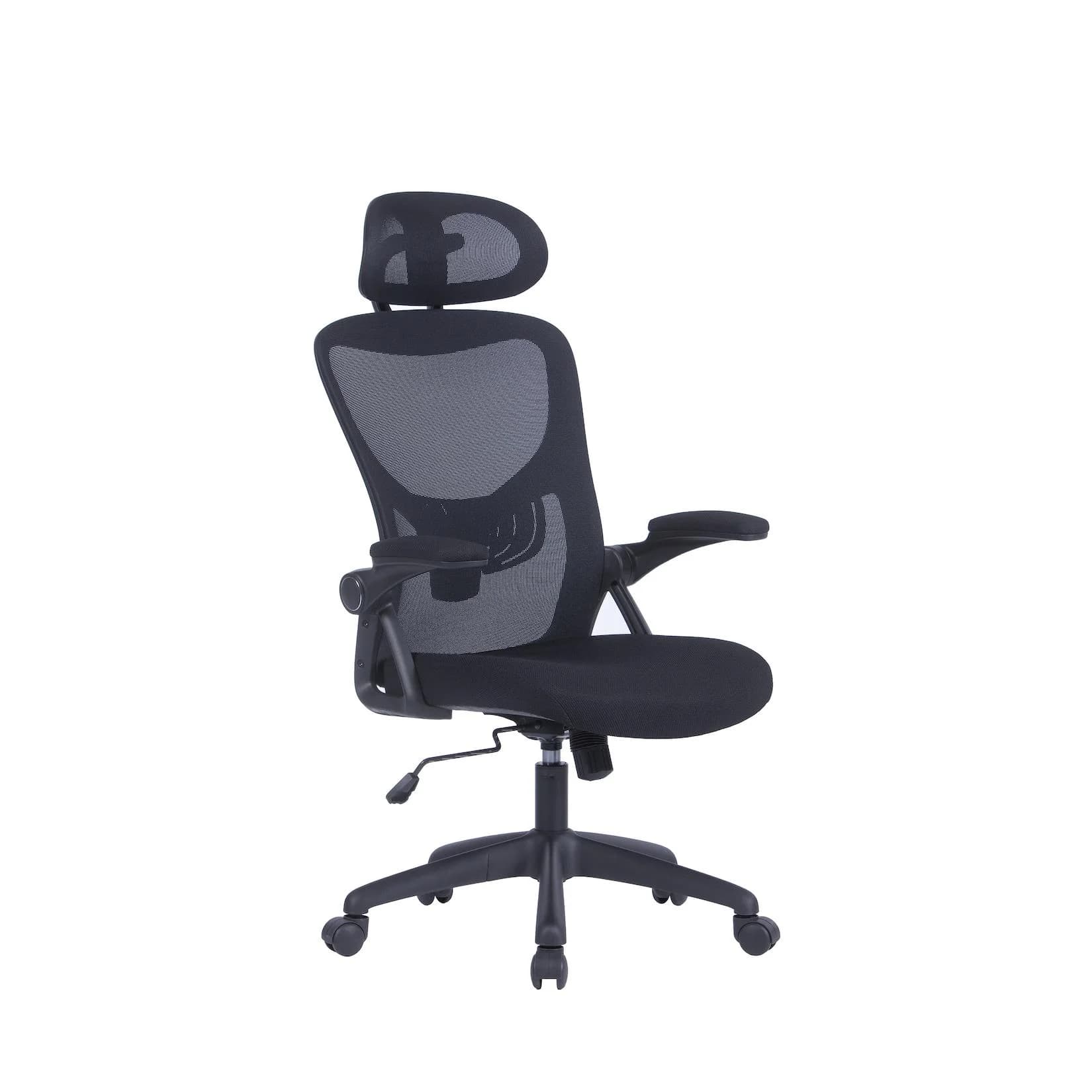BYLIVING Bürostuhl Flex Schwarz mit Synchronmechanik und Kopfstütze