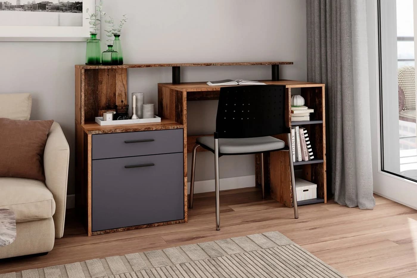 BYLIVING Schreibtisch Louise 140cm Old Style mit Stauraum