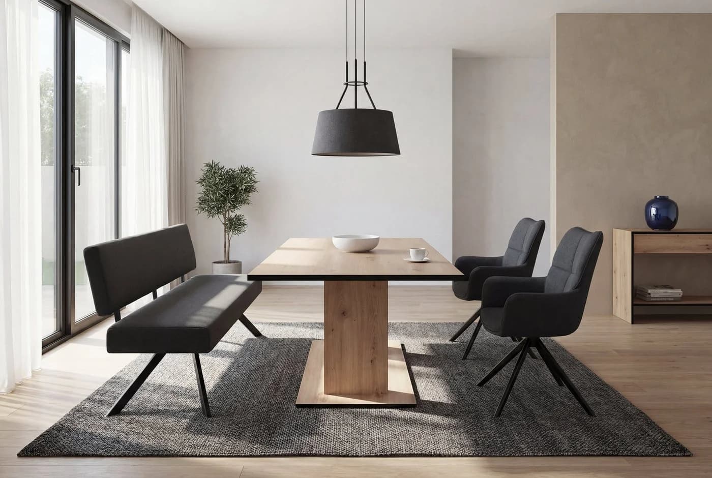 BYLIVING TORONTO Sitzbank 3-Sitzer dunkelgrau Schwarz