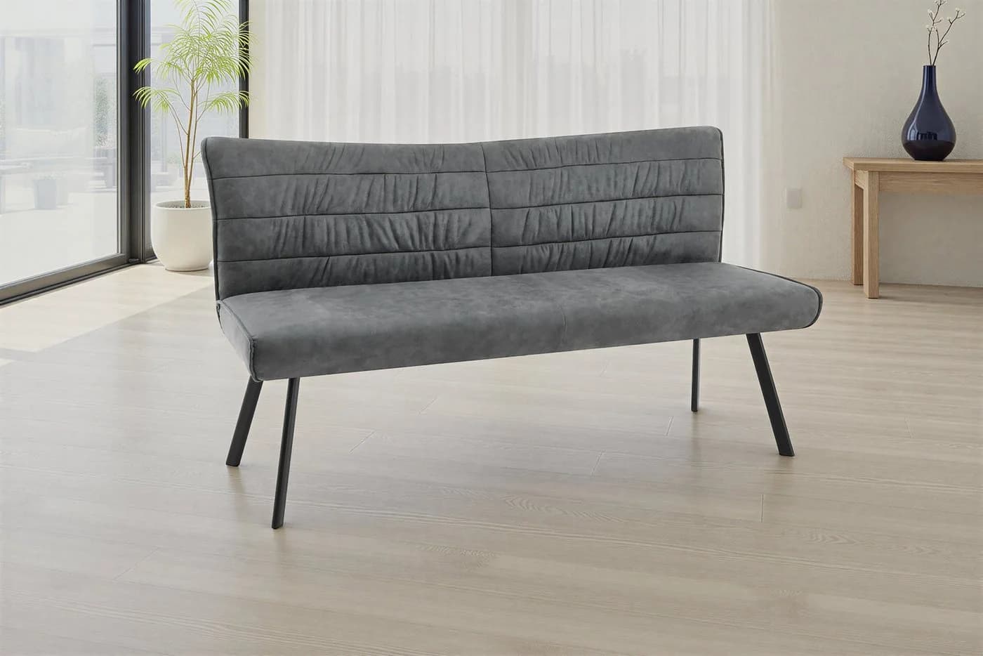 BYLIVING Sitzbank ROBBIE anthrazit/schwarz Stahl Microfaser