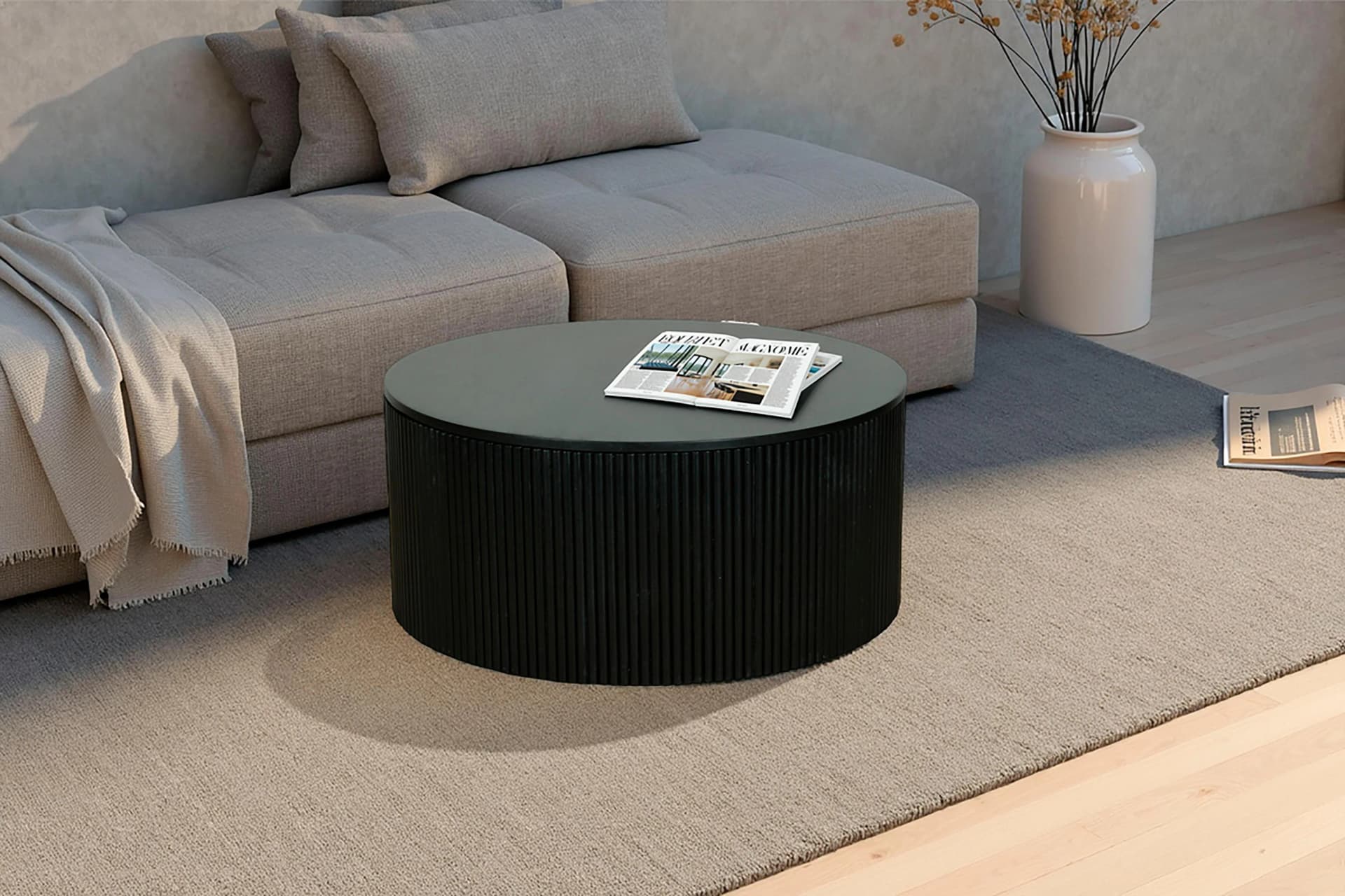 byLIVING Couchtisch OWEN Schwarz Massivholz Mango Rund