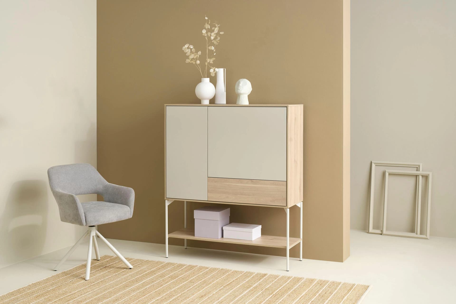 Highboard "LABOE" Eichefarbig Bianco Hell SCHÖNER WOHNEN-Kollektion