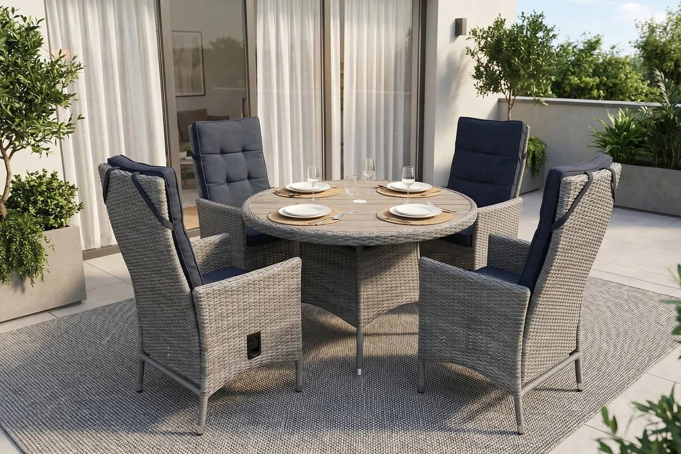 byLIVING Gartentisch DURBAN rund Polywood Polyrattan grau/natur