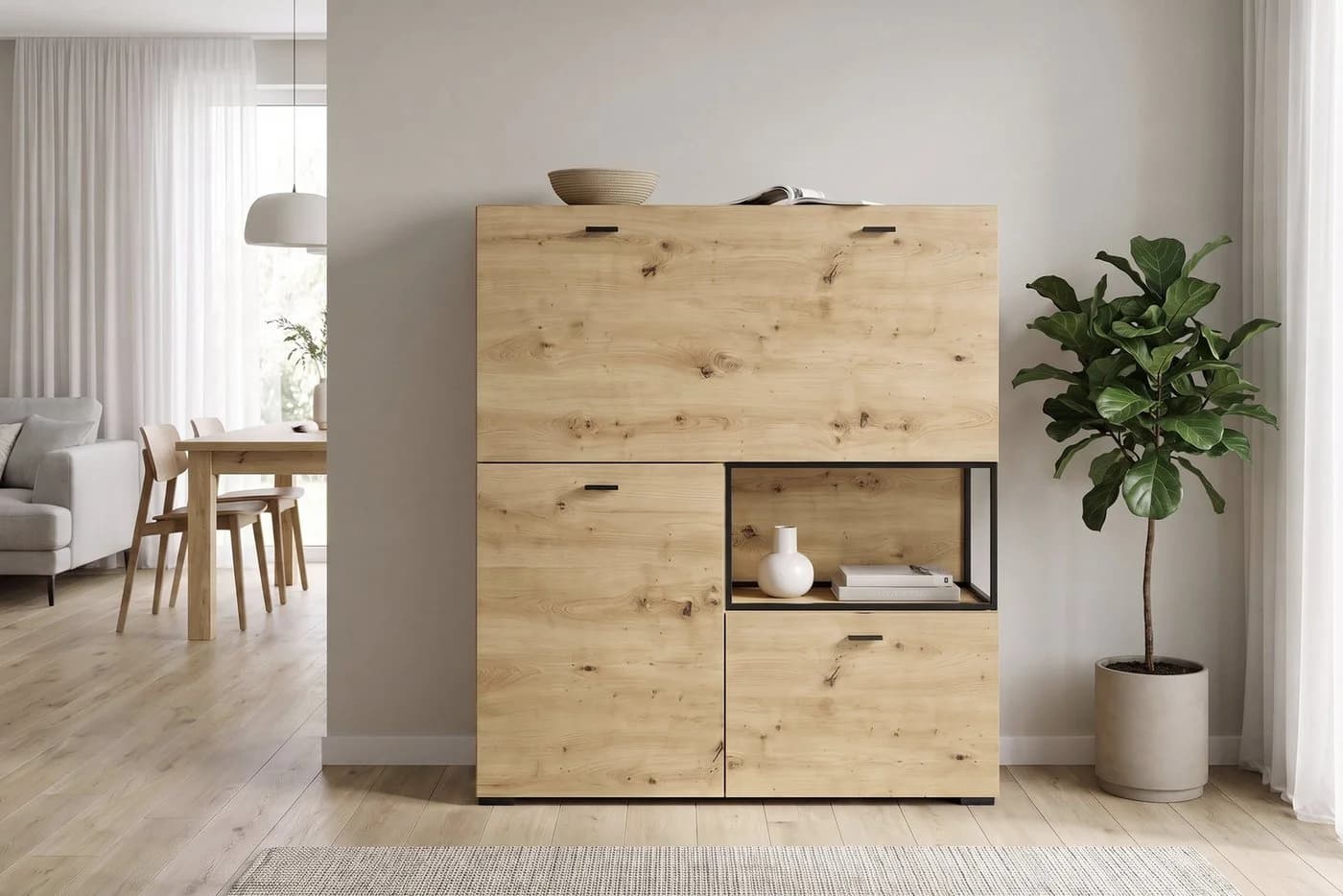 byLIVING Sekretär FRAME Artisan Eiche/Schwarz mit Klappfunktion