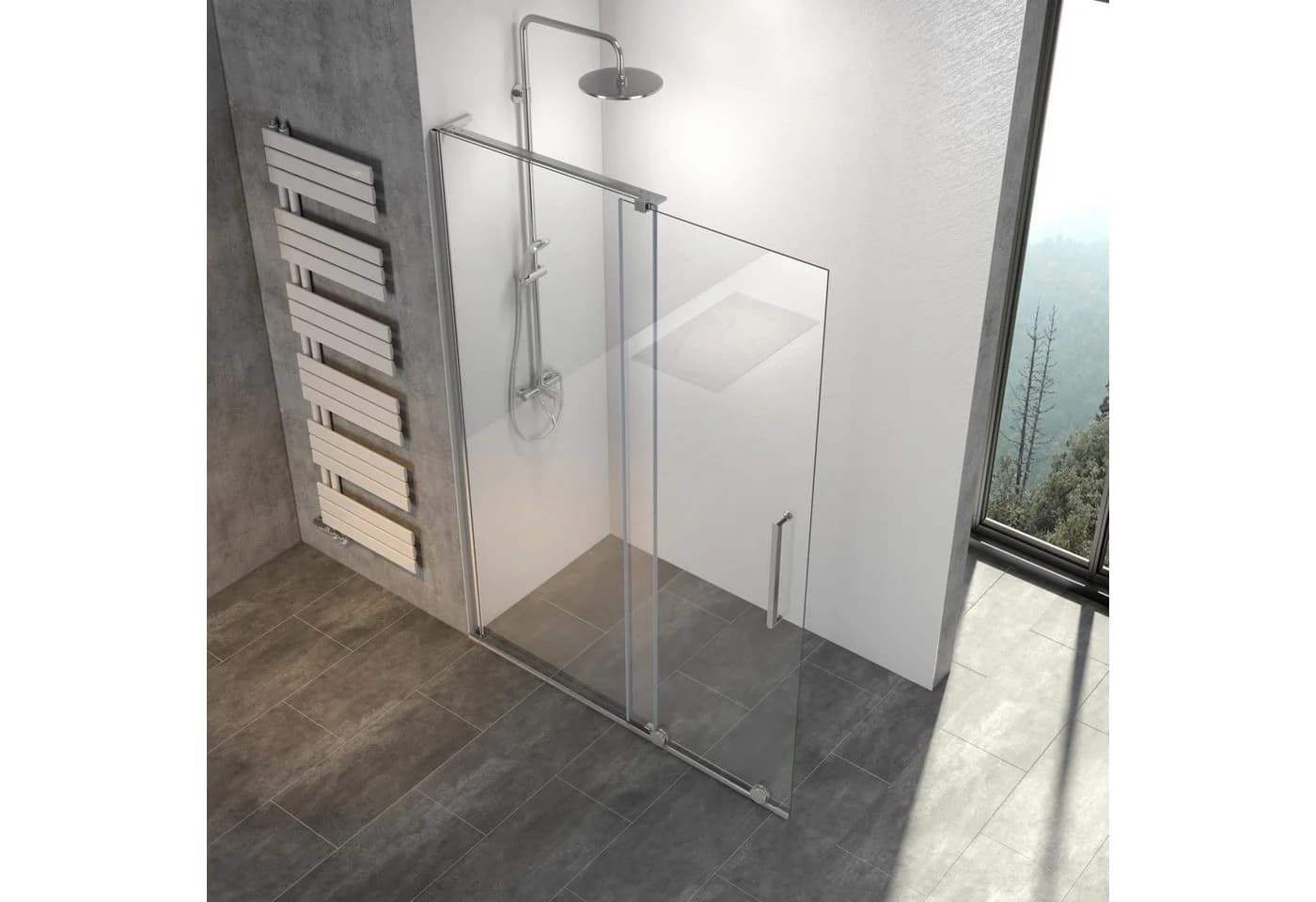 WITEN&NOCK Duschwand Walk In Schiebetür 8mm Glas transparent/silber