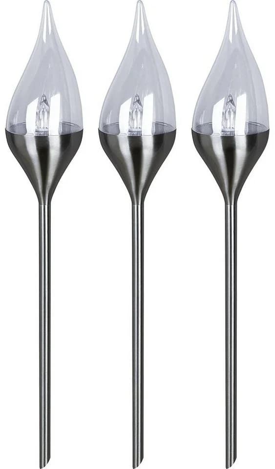 MeLiTec LED Solarleuchte Edelstahl Fackel SO38 3er-Set bernsteinfarben