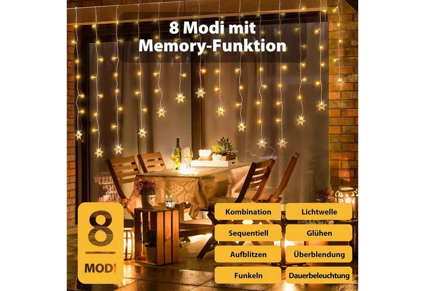 Salcar LED-Lichtervorhang 2M Schneeflocke Warmweiß