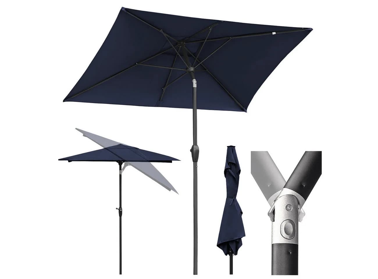 Sekey Rechteckiger Aluminium Sonnenschirm Marineblau mit Kurbel