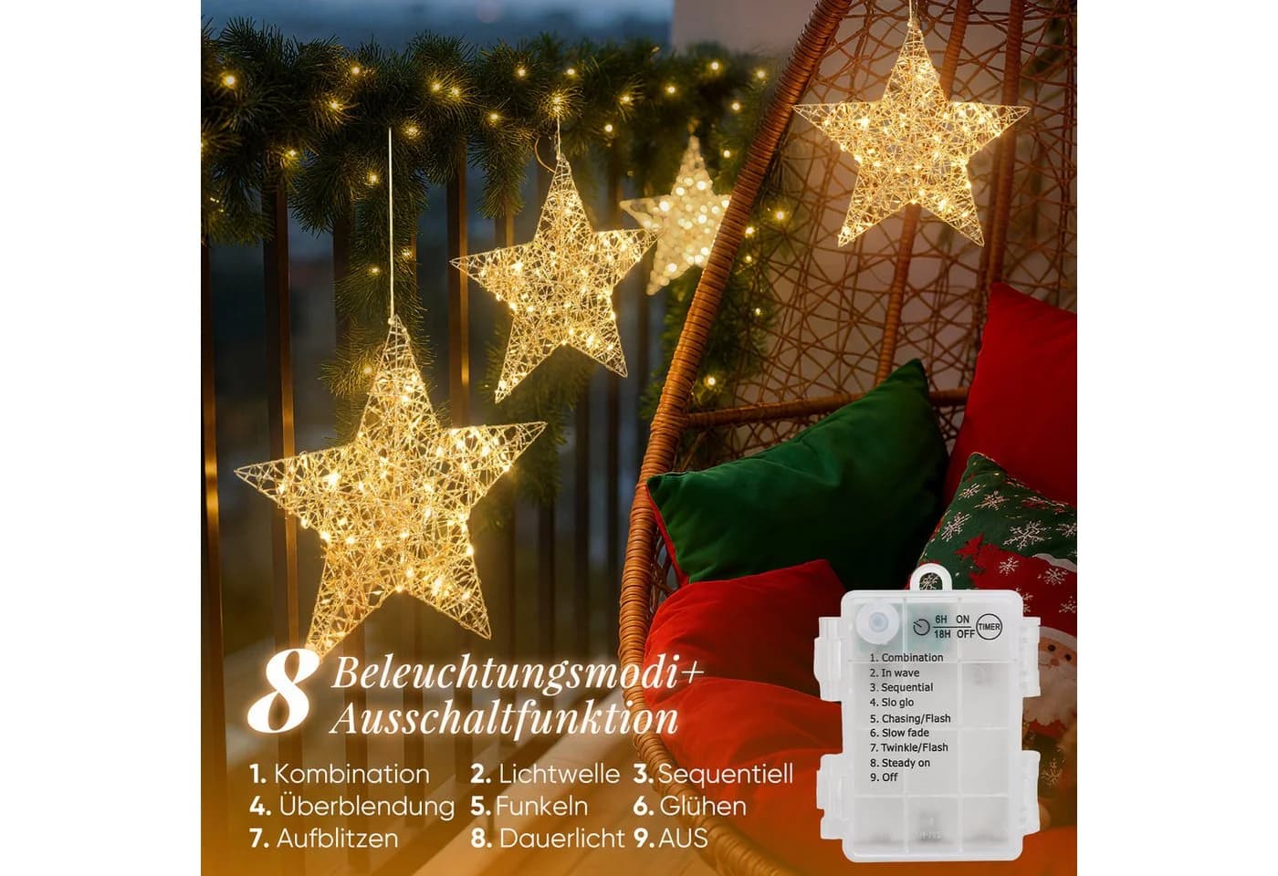 Salcar LED-Lichterkette Stern Dekoleuchte Warmweiß Roségold 80 LEDs