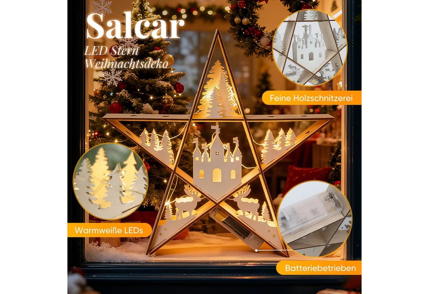 Salcar LED-Stern Deko Warmweiß Weihnachten Tischdeko