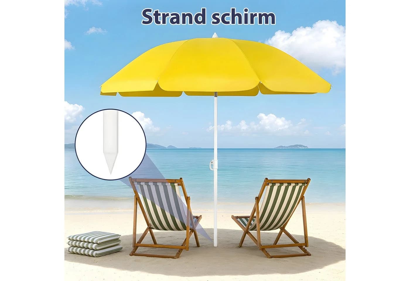 SUNULA Sonnenschirm 140 cm Weiß Höhenverstellbar mit Knickfunktion