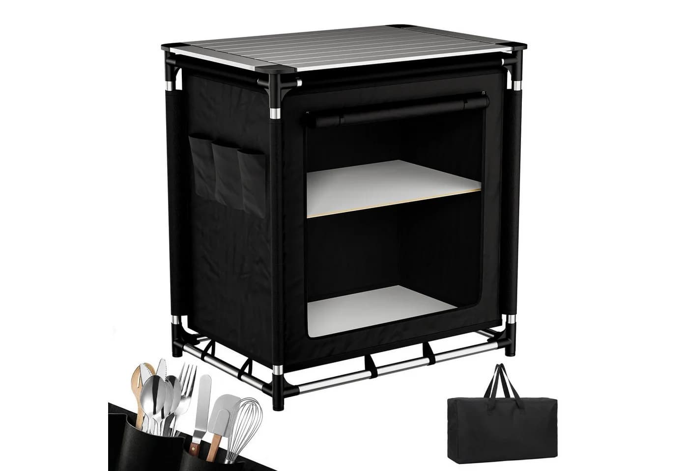 Sekey Campingschrank Faltbar Campingküche Aluminium Schwarz