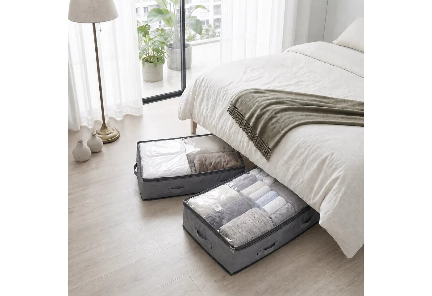 Sekey Unterbettkommode 2er Set Grau Transparent Faltbar