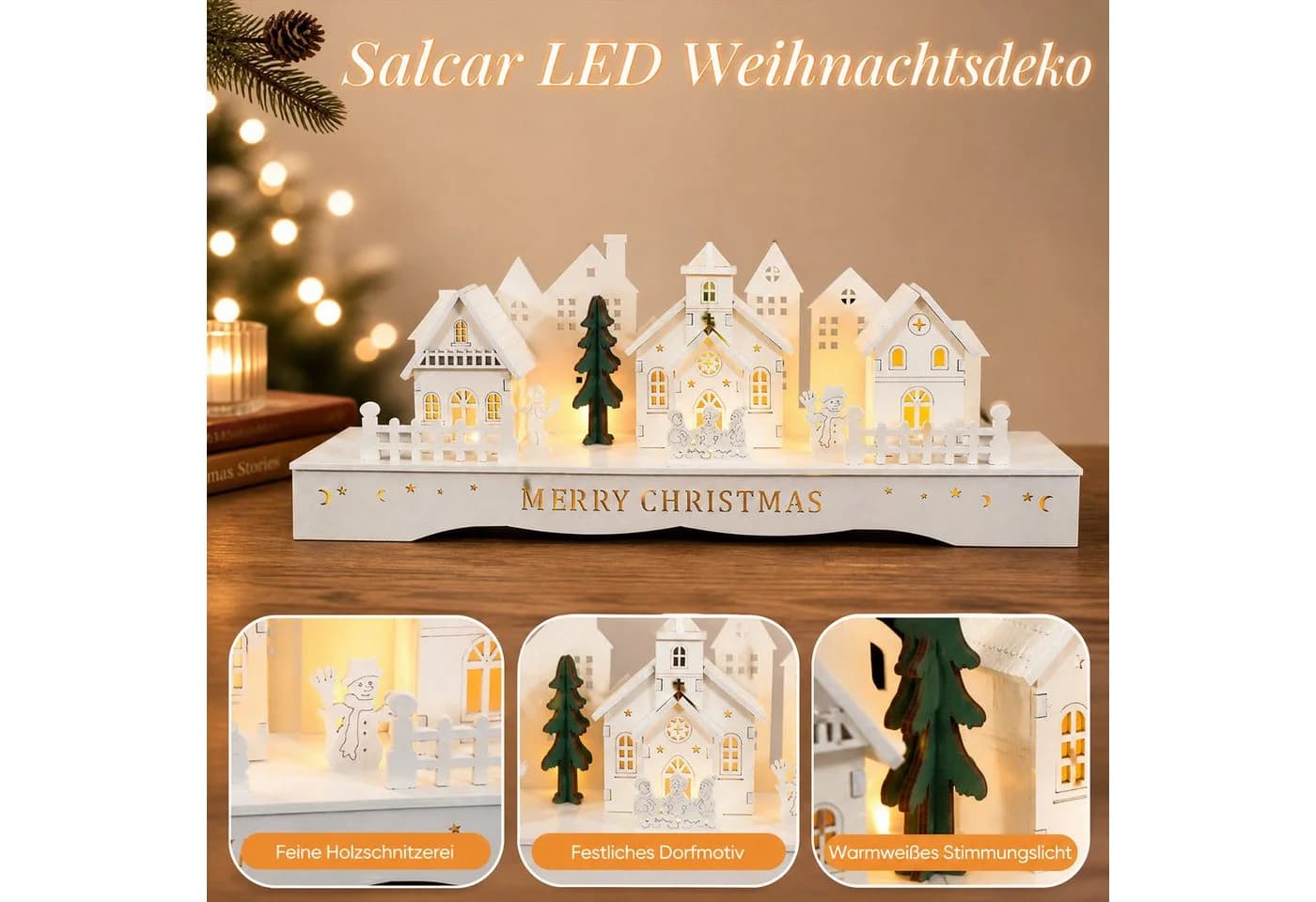 Salcar Schwibbogen LED Holz Weihnachtsdorf