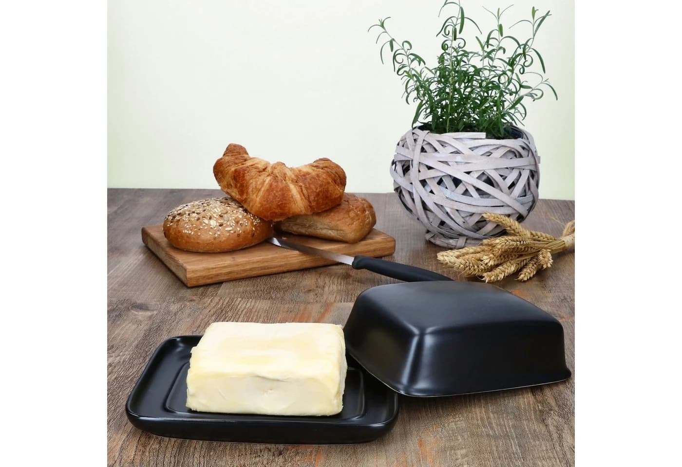 MamboCat Butterdose Runa Schwarz Steingut mit Deckel
