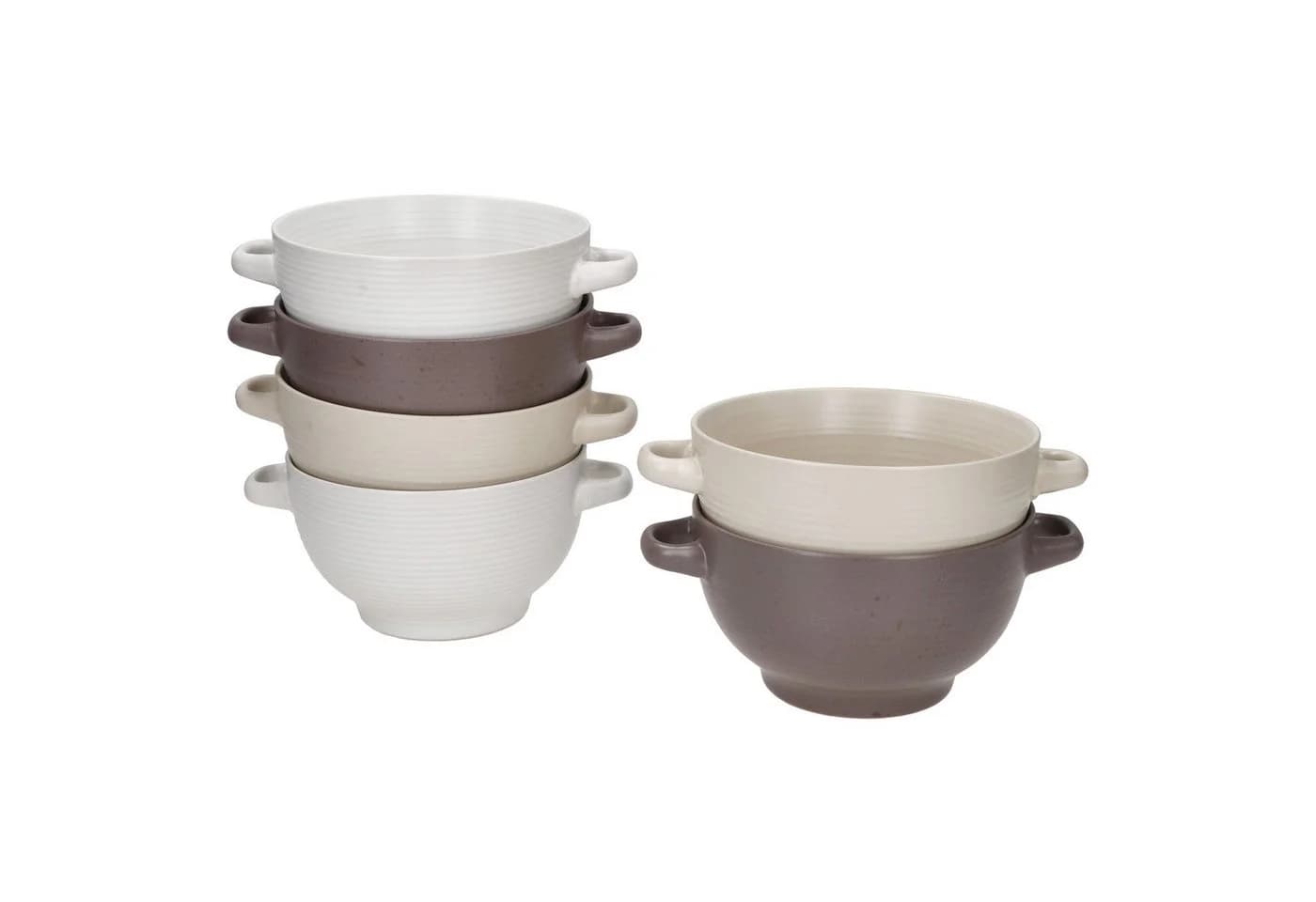 MamboCat Suppenteller Set Sandy 6-tlg. Beige/Braun/Weiß mit Griffen