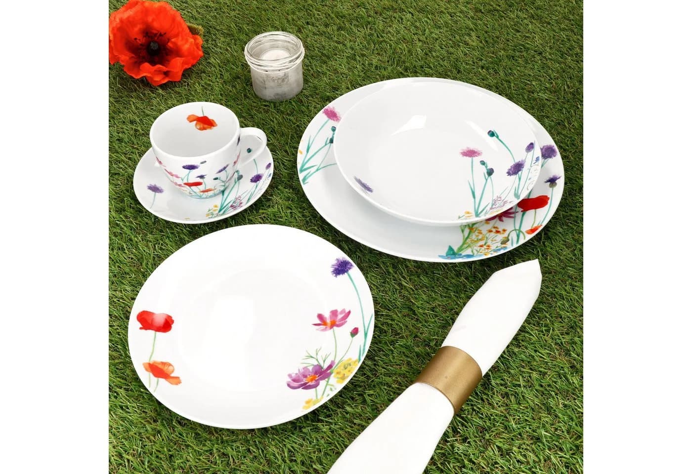 MamboCat Kombiservice Marie 30tlg. Porzellan Bunt Blumenwiese