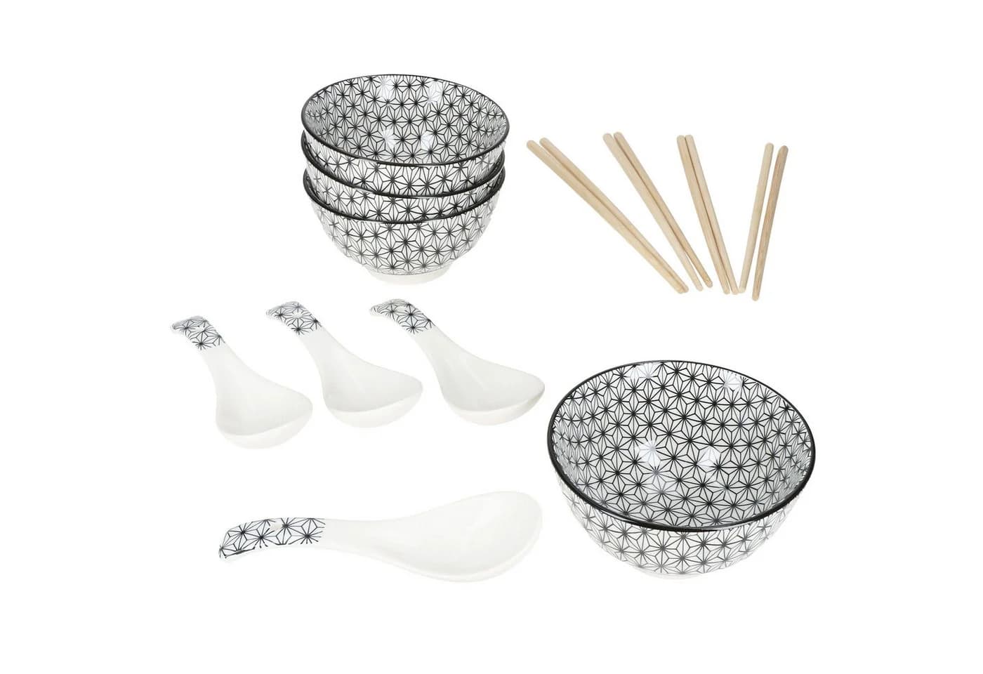 MamboCat Sushi Set 4-tlg. Keramik Schwarz/Weiß mit Bambus-Stäbchen