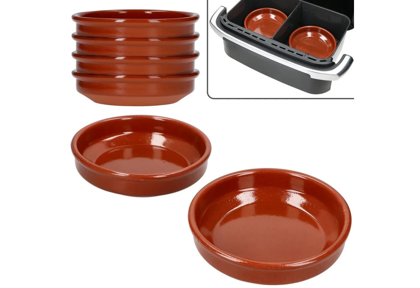 MamboCat 6er Set Airfryer Tonschalen rund braun