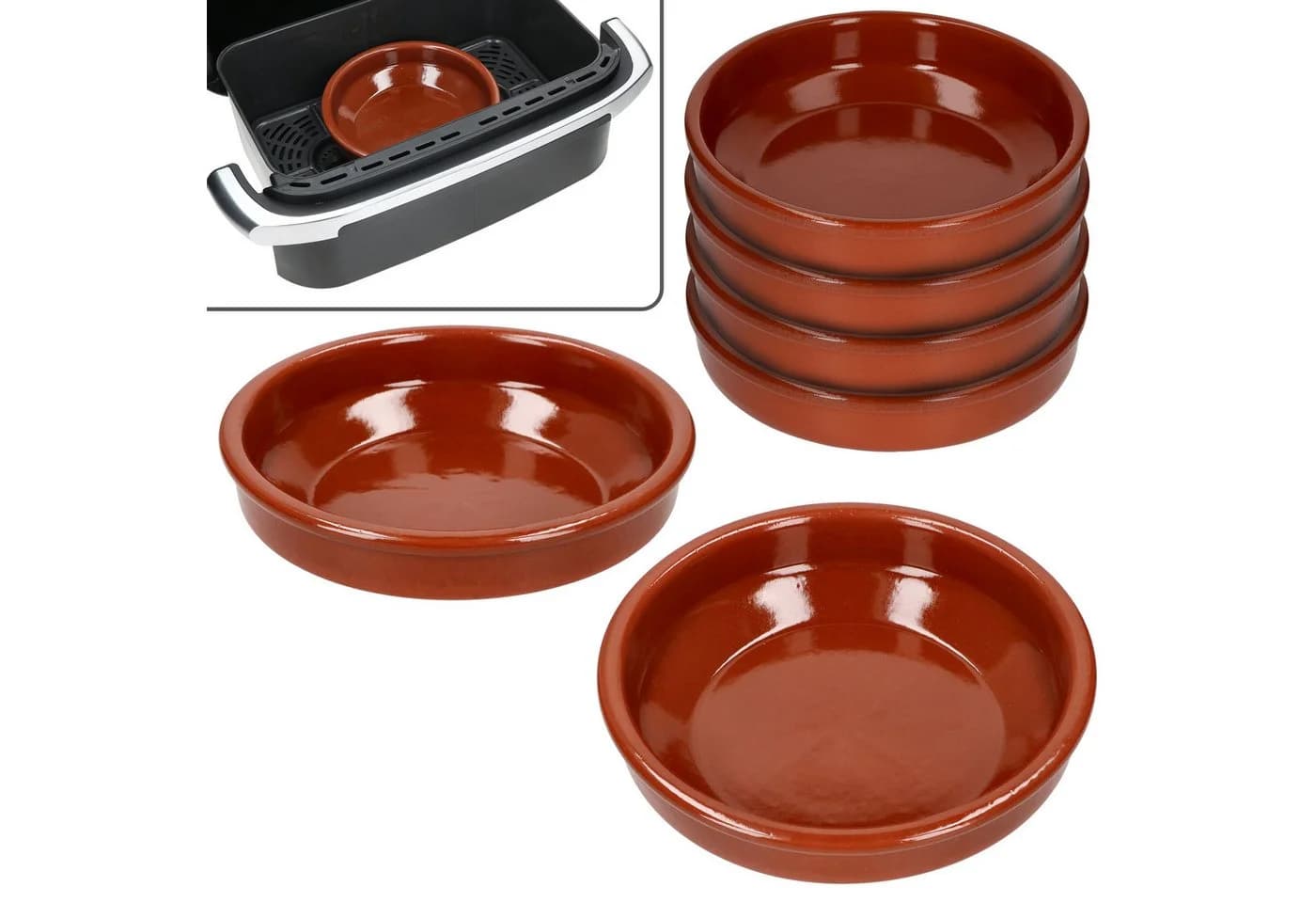 MamboCat 6er Set Airfryer Tonschalen rund Ø20cm Terrakotta