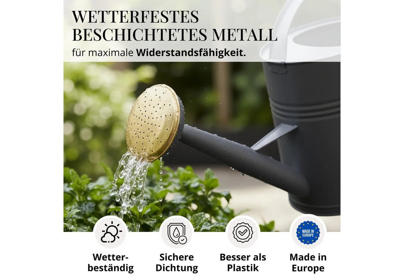 LIVLIG Gießkanne 10L Vintage Schwarz Metall mit Brausekopf