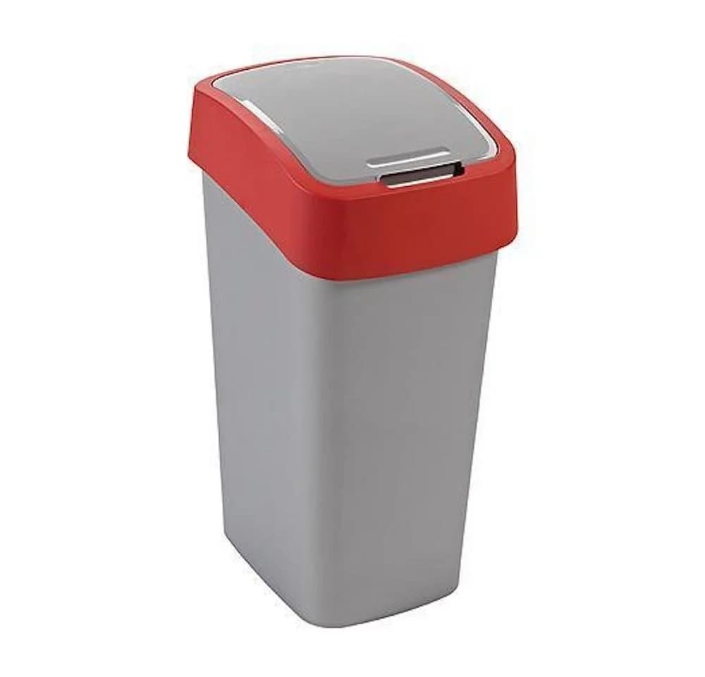 PROREGAL® Mülleimer 25L mit Schwing-/Klappdeckel Rot/Silber