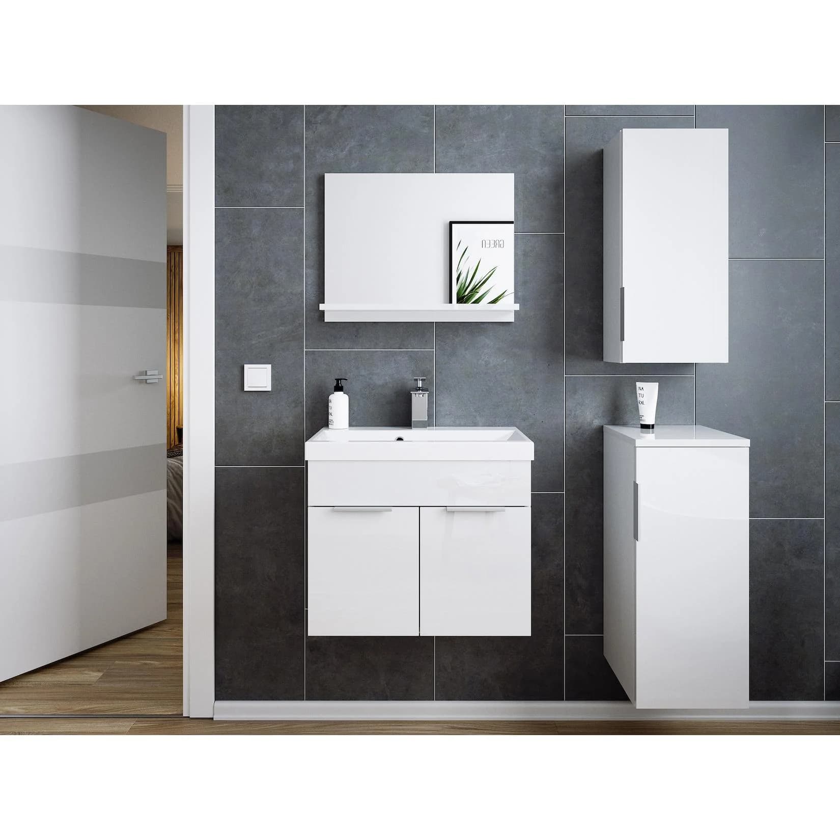 Posseik Badmöbel-Set Slimline Lago 4tlg. Weiß Hochglanz/Matt