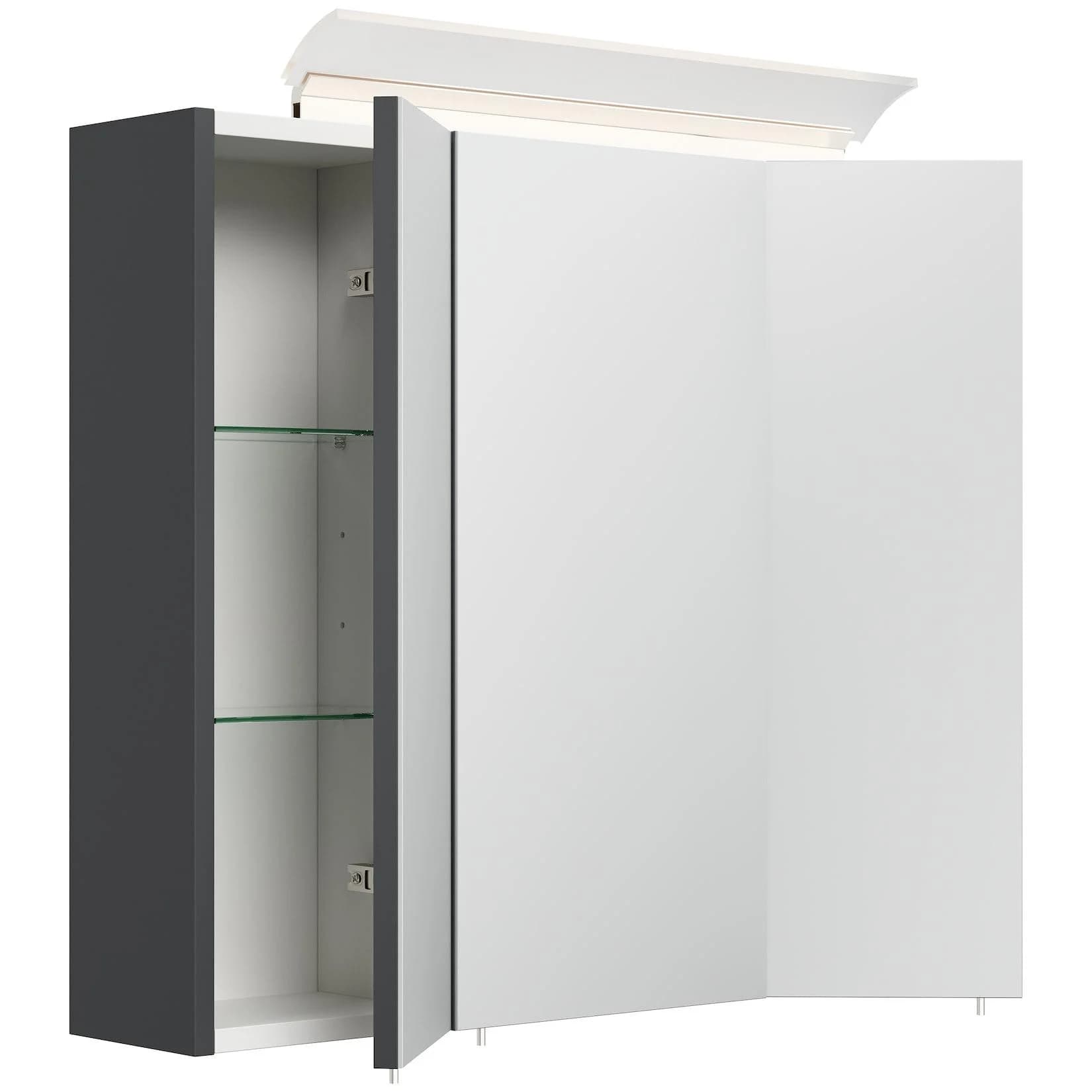 Posseik Spiegelschrank 70cm inkl. Design LED-Lampe und Glasböden weiss hochglanz