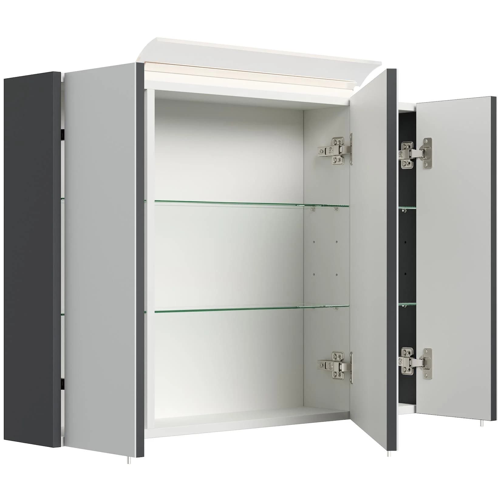 Posseik Spiegelschrank 90cm Weiss Hochglanz mit LED-Lampe
