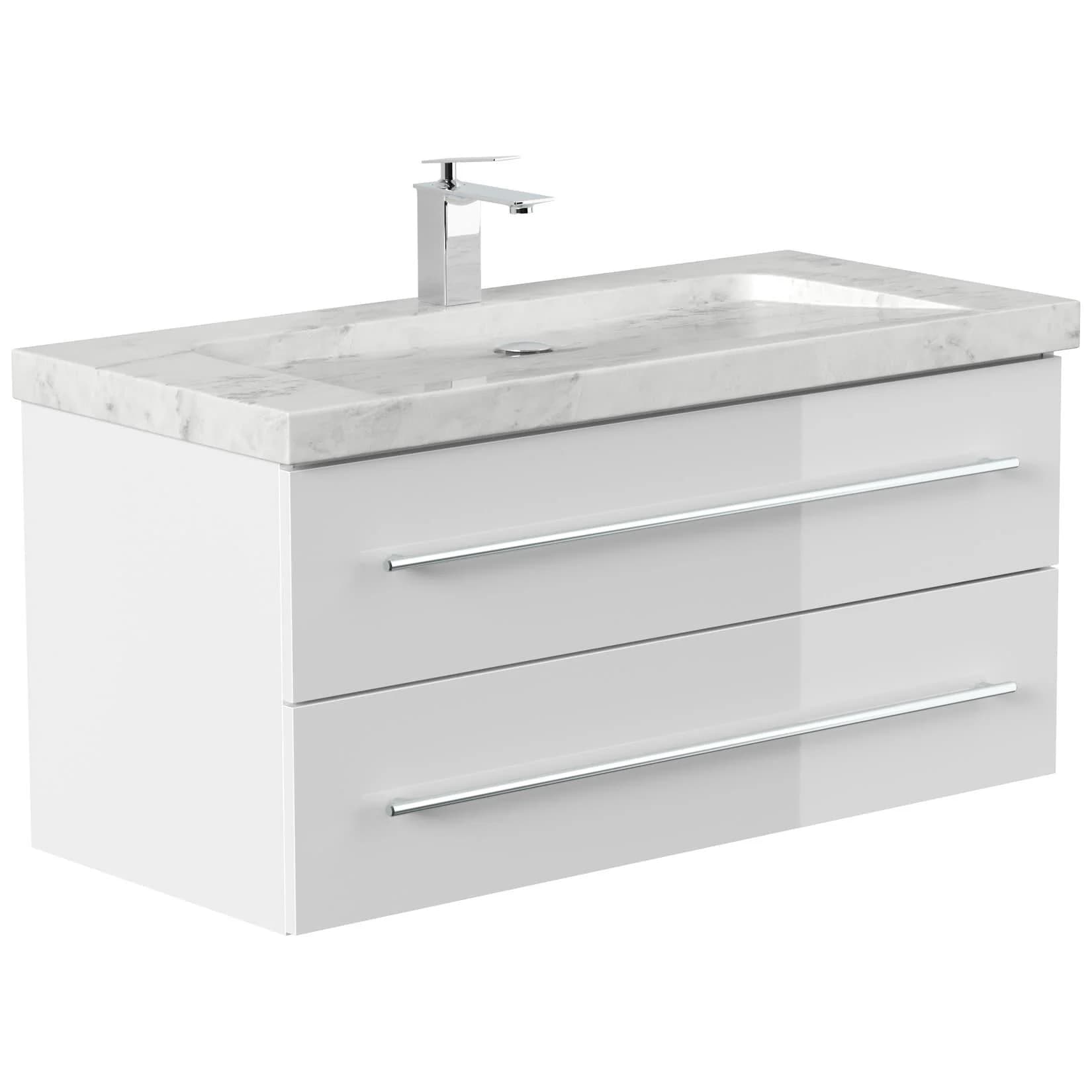 Posseik Badmöbel Marmor Carrara White YAMO 100 cm SoftClose