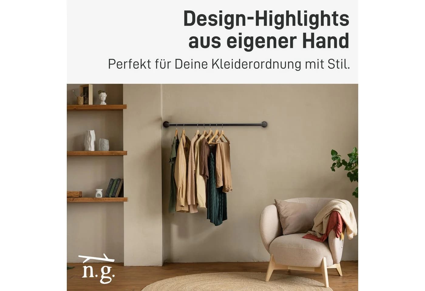 Natural Goods Berlin Garderobenstange Pipe GARD Wall Industrial Grau