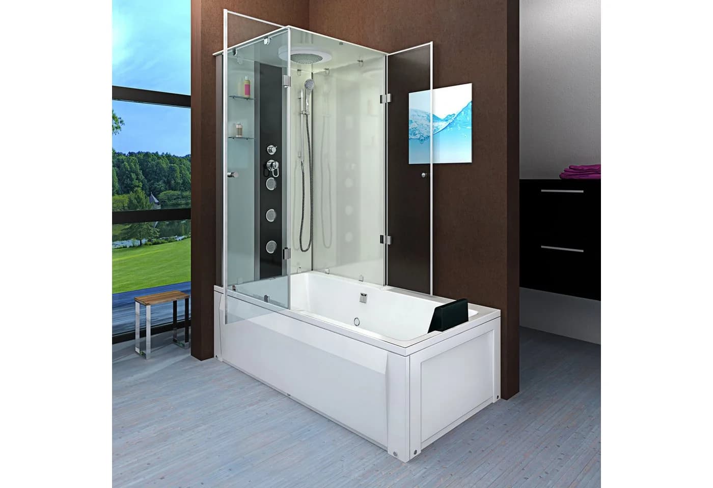 AcquaVapore Wannen-Dusche-Kombination 90x180 cm mit Nackenstütze & EasyClean