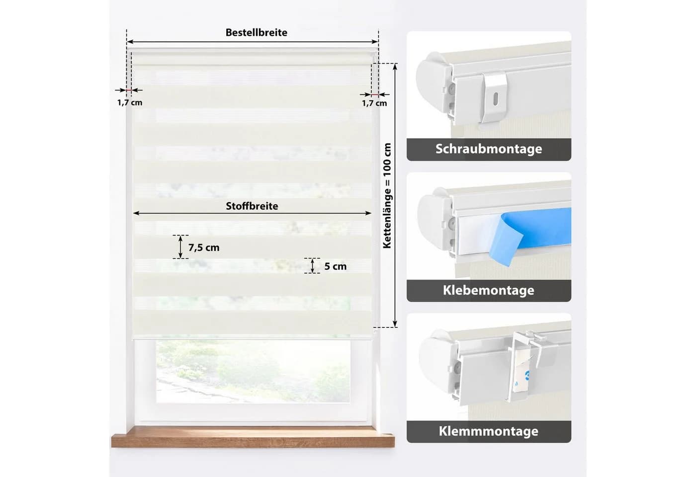 Jalousiescout Doppelrollo Creme Blickdicht