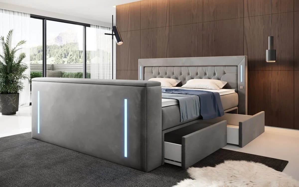 Luxusbetten24 Boxspringbett Divaneo Grau mit TV-Lift und Stauraum