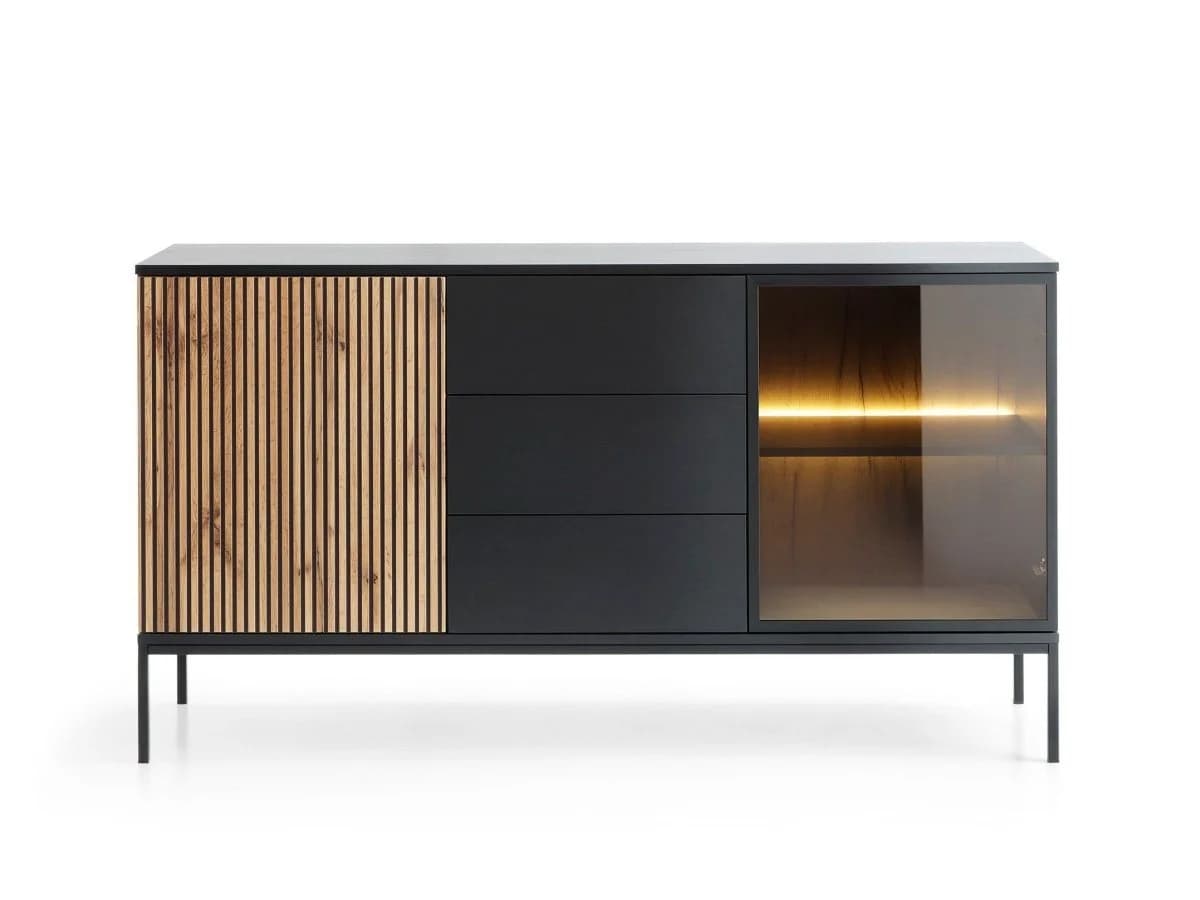 Luxusbetten24 Designer Kommode Nayra II Schwarz mit LED-Beleuchtung