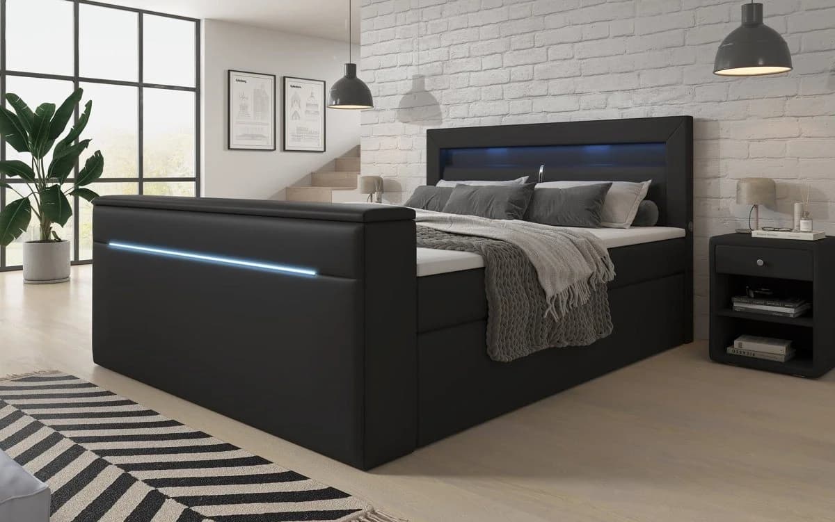 Luxusbetten24 Boxspringbett Repos mit TV Lift, USB und LED Schwarz