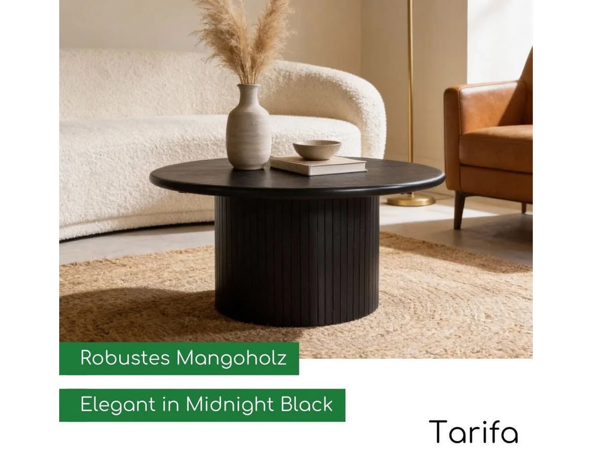 CASA DOMA Couchtisch Tarifa rund Schwarz Mangoholz massiv