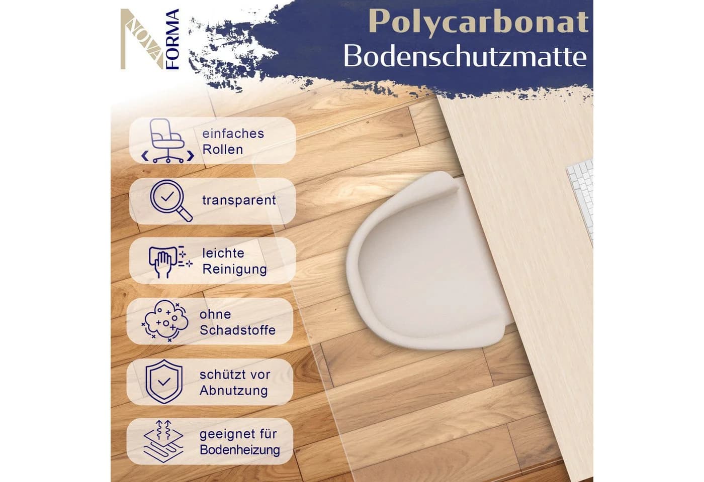 Nova Forma Bodenschutzmatte DURA, transparente Stuhlmatte für Hartböden