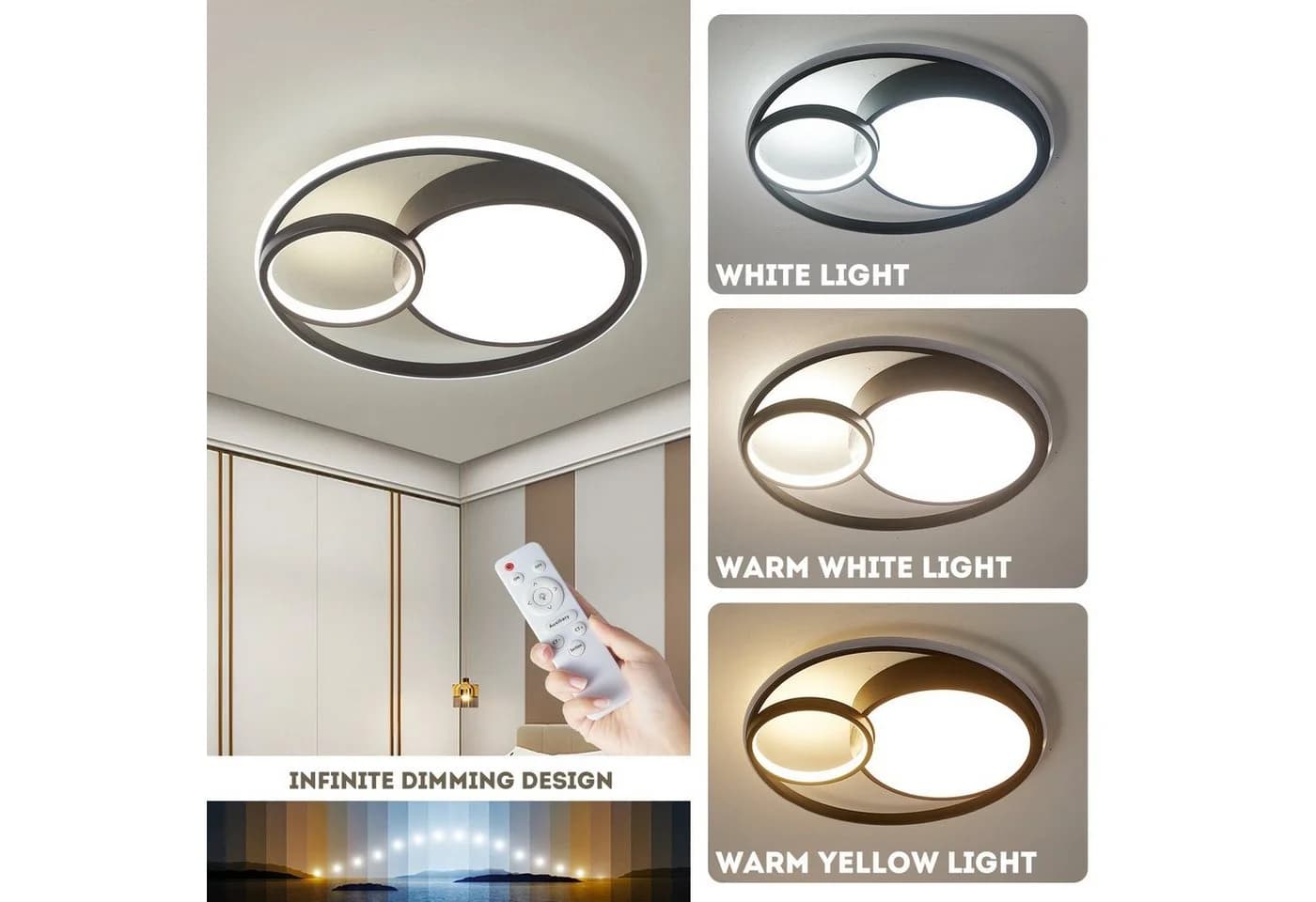 style home LED Deckenleuchte Dimmbar Schwarz mit Fernbedienung