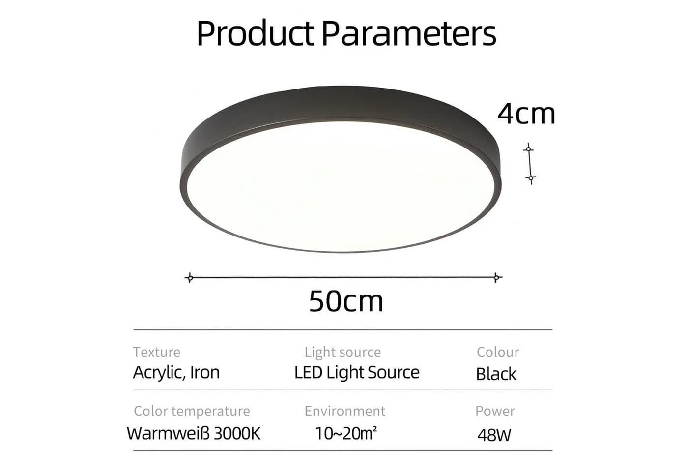 style home LED Deckenleuchte Flach Rund Schwarz 50cm
