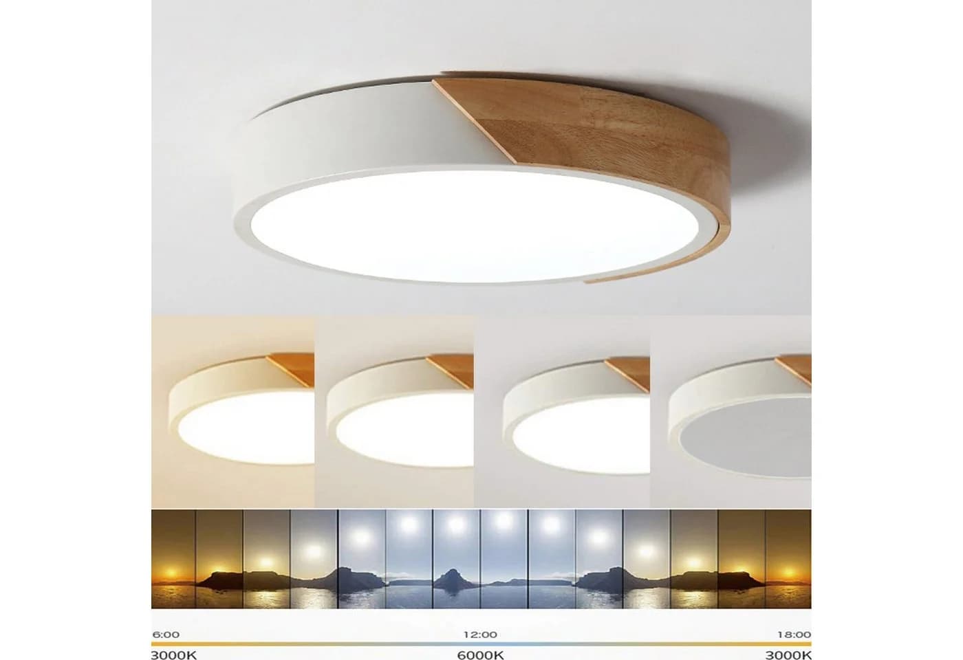 style home Deckenleuchte Runde LED Deckenlampe dimmbar mit Fernbedienung, Warmweiß bis Kaltweiß, 3000K-6000K, 36W Holz Lampe für Wohnzimmer Büro Schlafzimmer