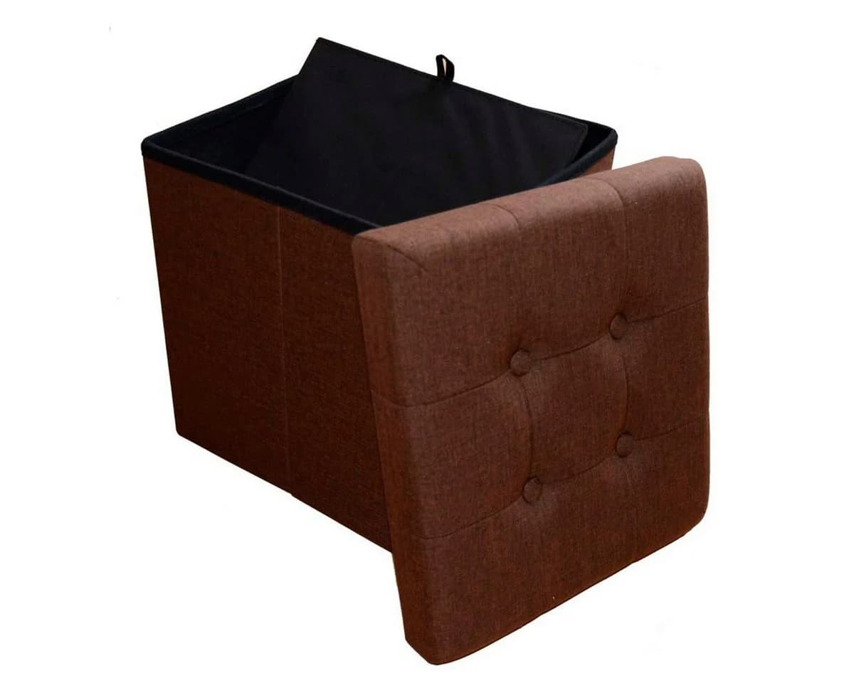 style home Sitzhocker mit Stauraum faltbar Leinen Dunkelbraun