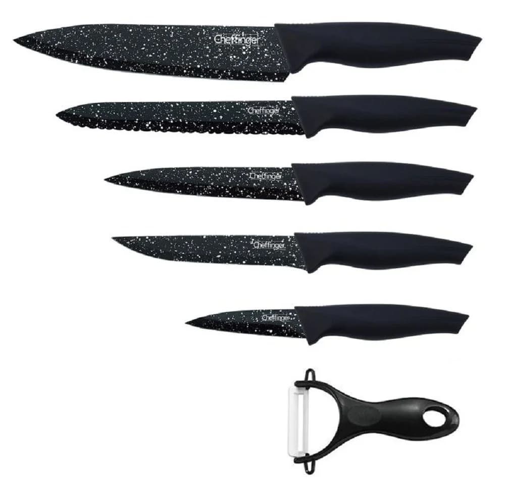 Cheffinger Messer-Set 6-tlg. Schwarz mit Klappbox