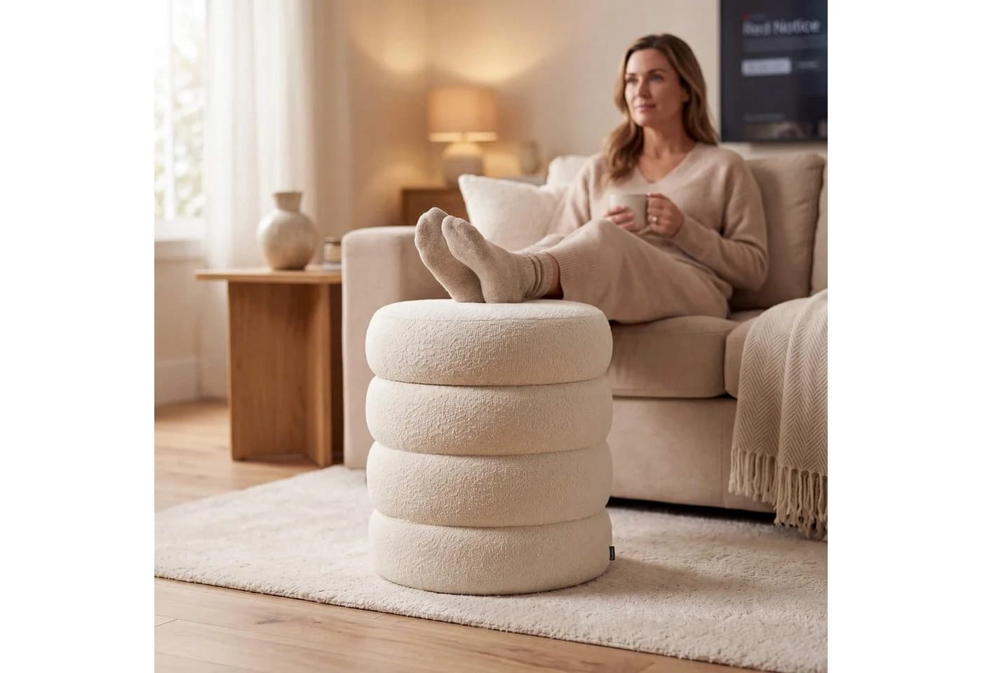 Arebos Sitzhocker mit Stauraum Bouclé Creme
