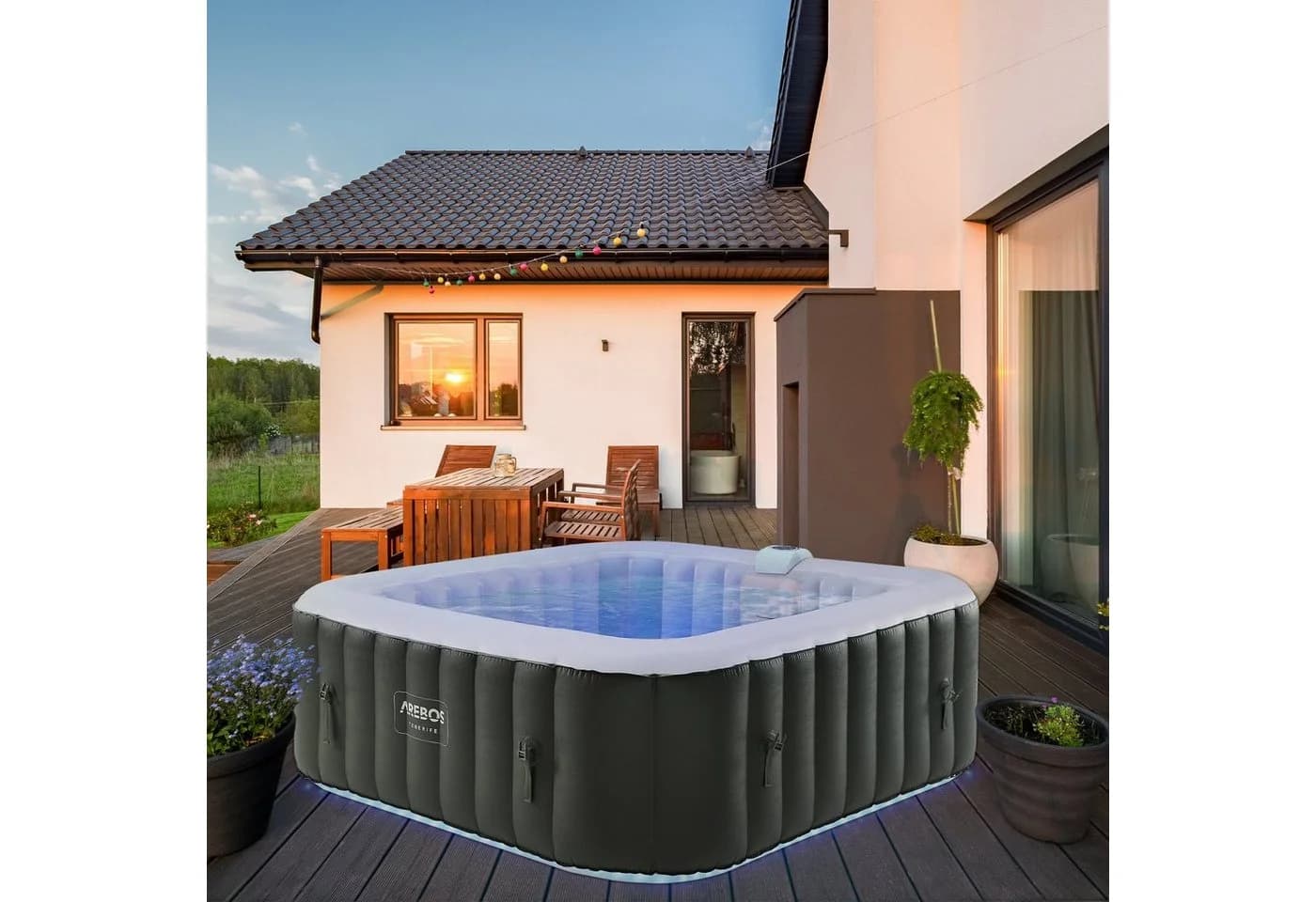 Arebos Whirlpool CORFU & TENERIFE Aufblasbar für 4 oder 6 Personen mit 130 Düsen
