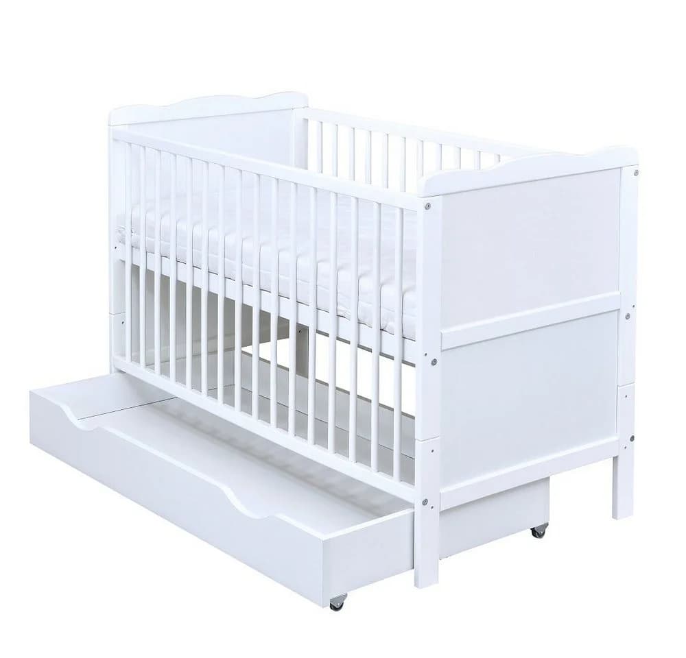Baby-Delux Babybett Jack Weiß Kiefernholz mit Schublade & Matratze