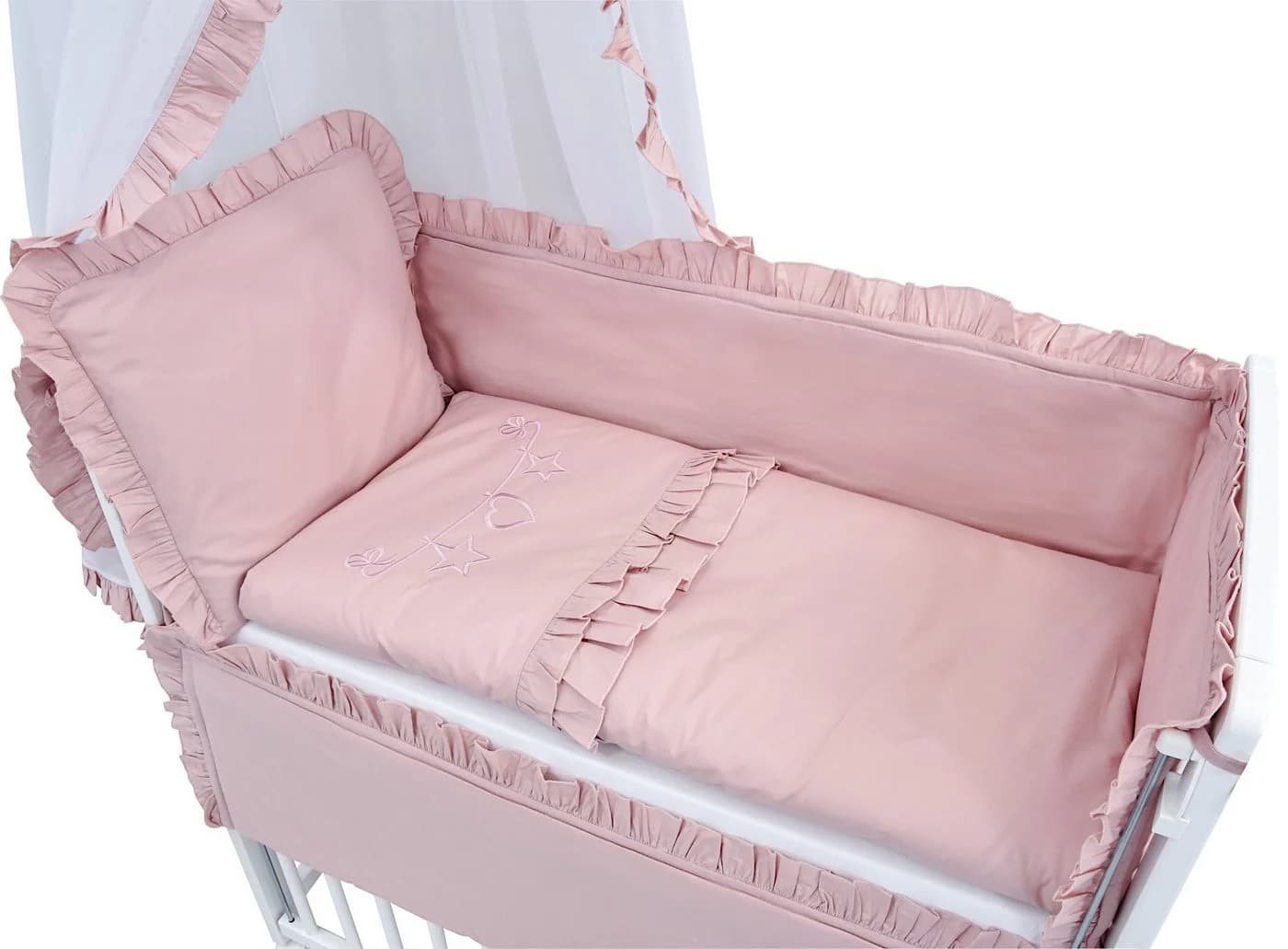 Baby-Delux Beistellbett Royal Rosa Rüsche, Stillbett 90x40 weiß höhenverstellbar