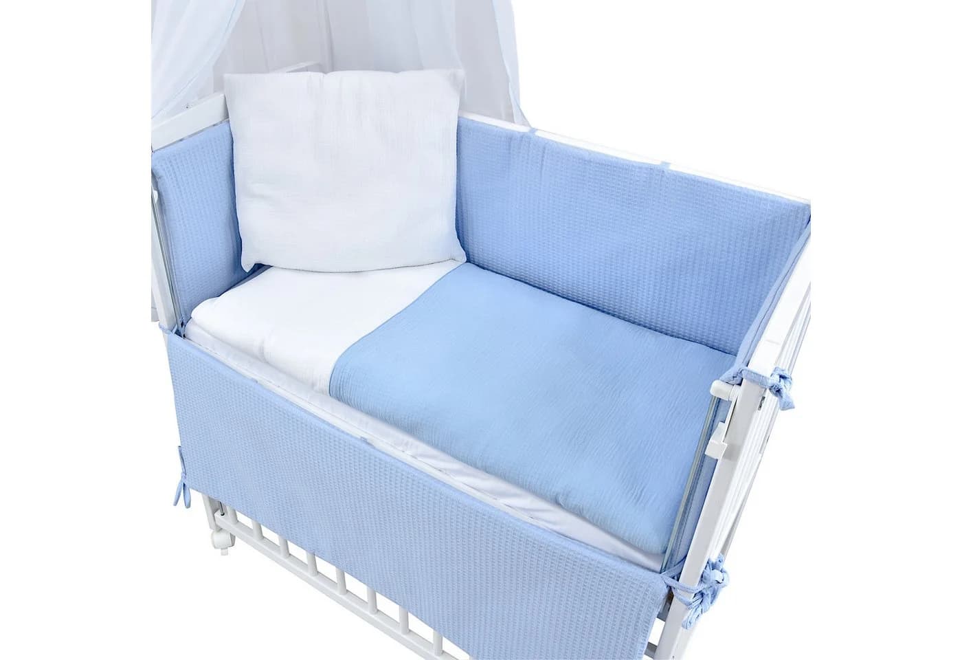 Baby-Delux Beistellbett Komplettset Weiß Blau Massivholz