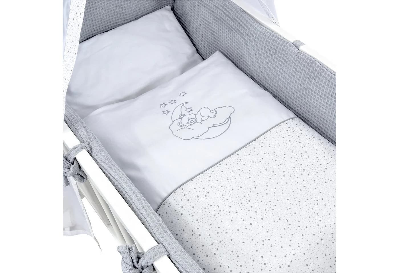Baby-Delux Wiegenset 6-tlg. Sternchen Grau Waffelpique